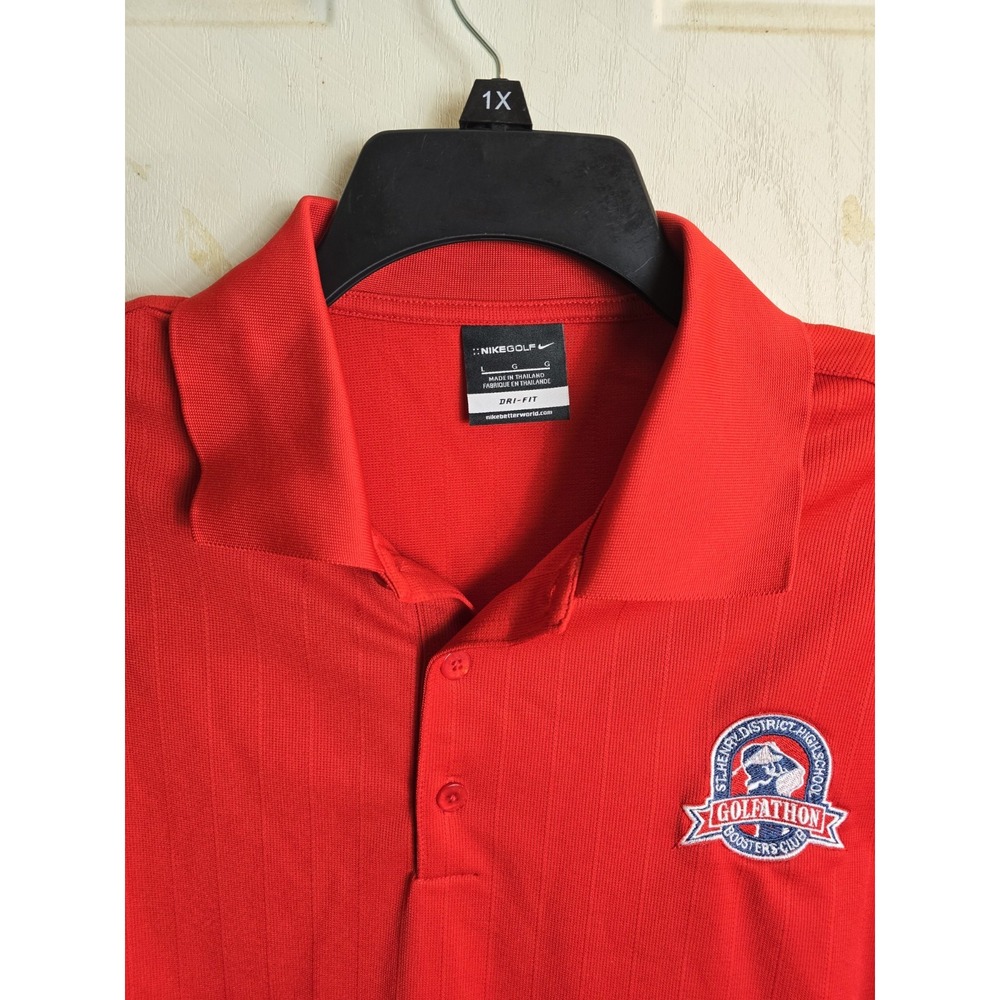 New Nike Golf Mens Large Dri-Fit Polo Red‎ Embroidered NWT